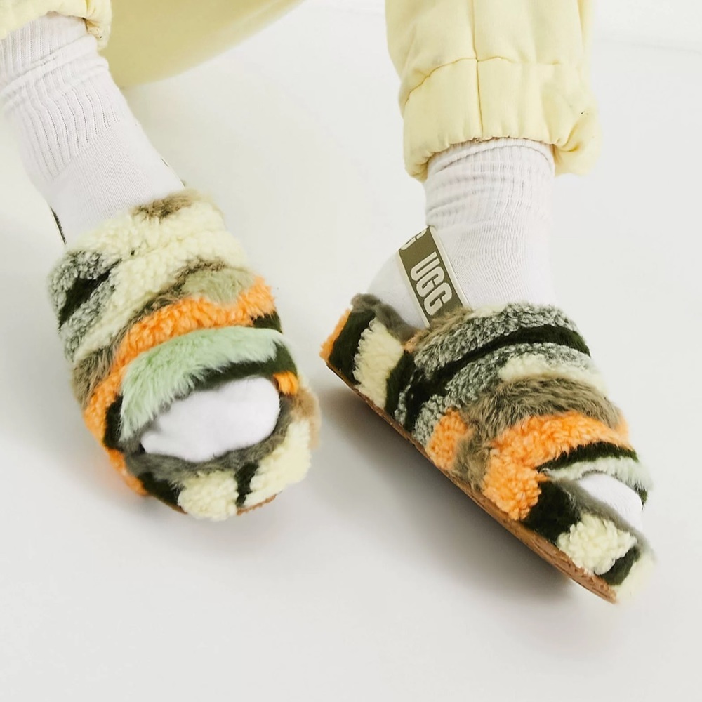 UGG Fluff Yeah Slide Cali Collage slippers in olive - Picture 1 of 12